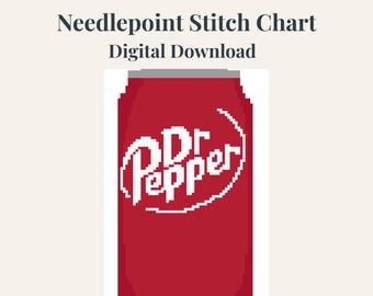 Dr Pepper Can Needlepoint Chart | Soda Pop Culture Pattern | DIY Digital Download PDF | Silver and Red Soda Can Design | Soda Lover Gift