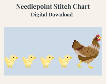 Mama Hen and Chicks Needlepoint Chart | Farmhouse Chicken Needle Work | Digital Download Pattern