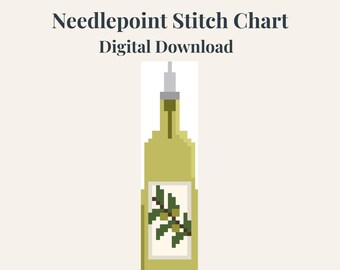 Olive Oil Bottle Needlepoint Chart | Vintage Kitchen Decor | Minimal Kitchen Design | Food Needlepoint Pattern | Digital Needlepoint Pattern