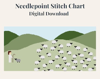 Patrón de bordado "El Campo de los Pastores" / "Prado de Ovejas" / Gráfico panorámico de punto de cruz (descarga digital)