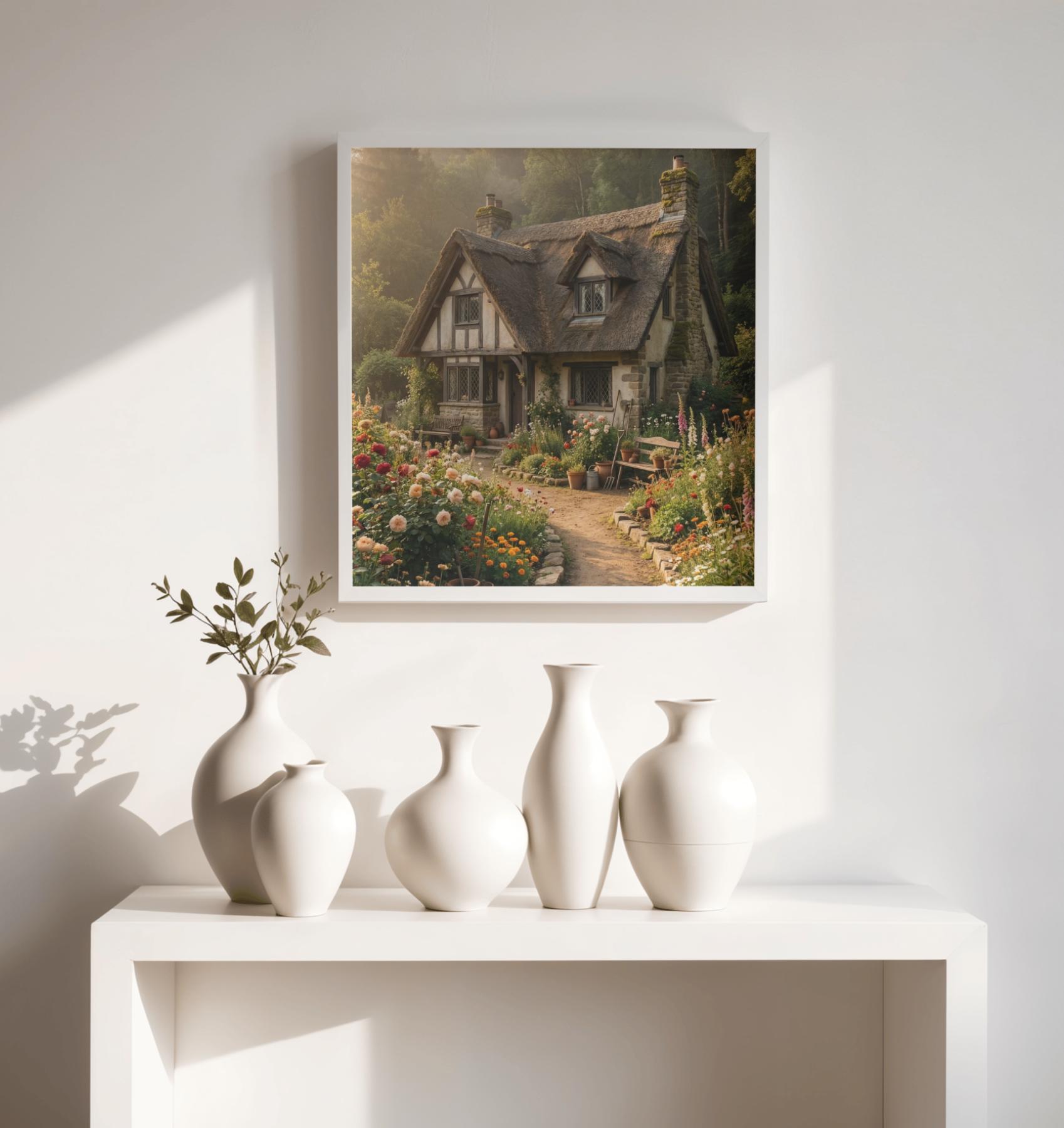 Cozy Garden Cottage Wall Art Print | Storybook Forrest Escape Digital ...