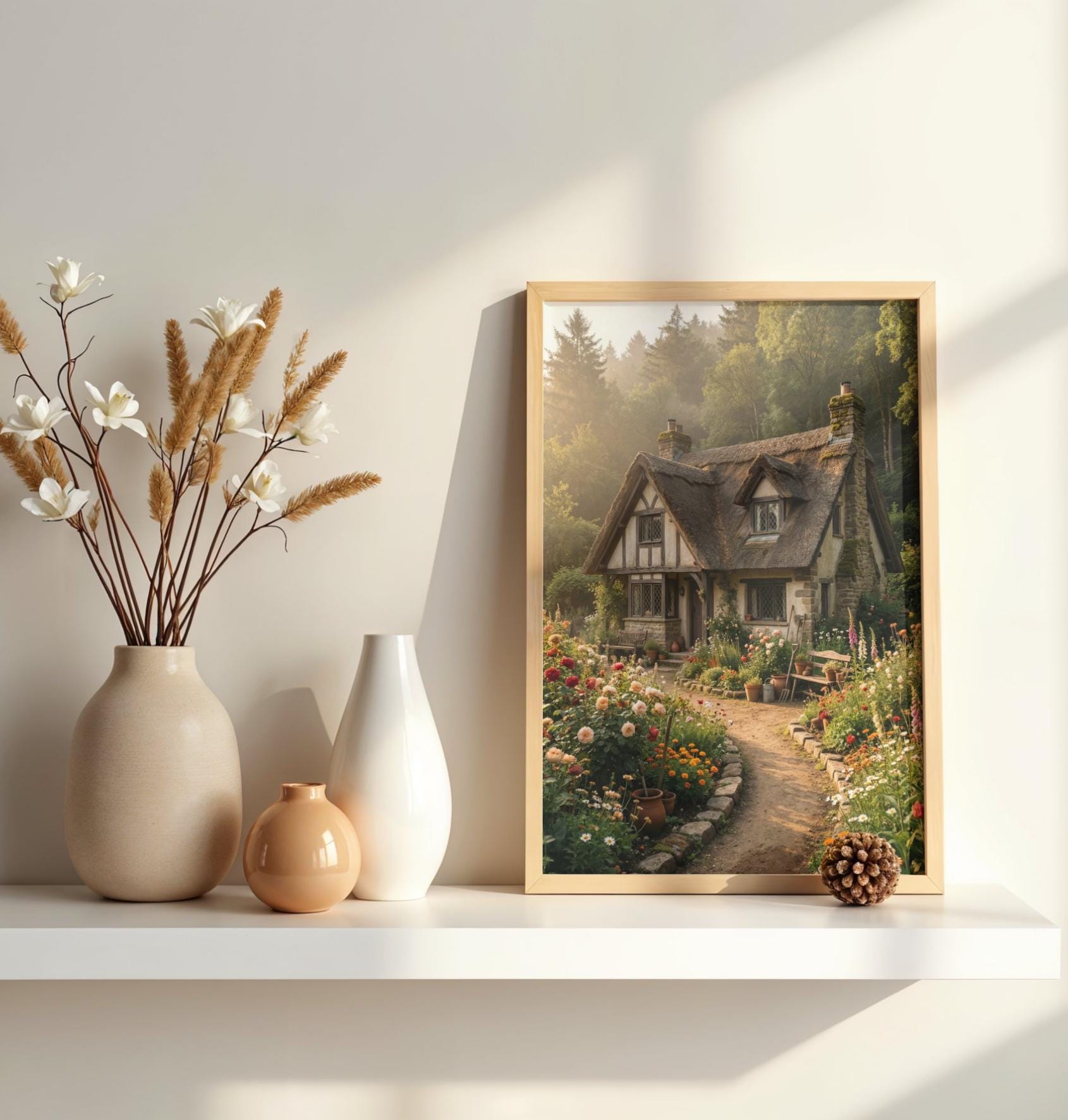 Cozy Garden Cottage Wall Art Print | Storybook Forrest Escape Digital ...