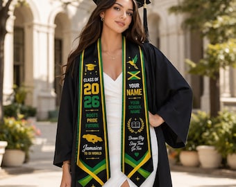 Custom Jamaica Graduation Sash 2026, Jamaican Stole, Class of 2026 Graduation