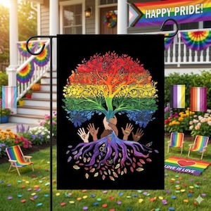 Gay Pride Gartenflagge, LGBTQ Regenbogen Baum Leben Yard Banner doppelseitig für den Außenbereich