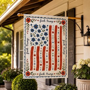Anti Trump Floral Garden Flag, Watercolor USA Resistance Yard Decor, 4th of July Political Sign, Patriotic Summer Porch Decor