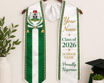 Gepersonaliseerde Nigeriaanse afstudeersjerp 2026, Nigeriaanse vlag erfgoed afstudeerstal aangepast, Nigeriaanse afstudeersjerp 2026, afstudeercadeaus