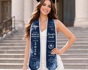 Custom Medical Assistant Graduation Stole Class of 2026, Personalized Nursing School Sash, Future MA Gift, Navy Blue Graduation Accessories