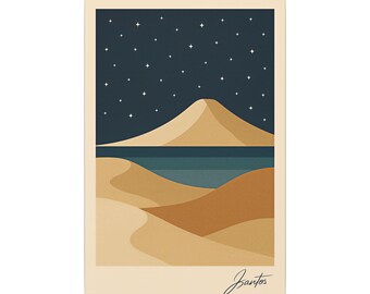 Wandbild „Wüstennacht“, Sternenhimmel-Wanddeko, Boho-Wüstenmotiv, neutrale moderne Kunst, ruhige Schlafzimmerdeko – Leinwand (verschiedene Größen) – versandkostenfrei