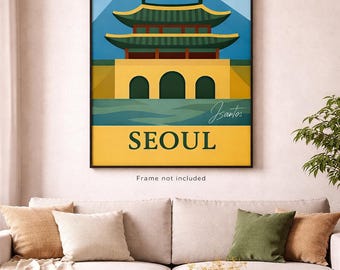 Seoul-Wandbild auf Leinwand, Korea-Wanddeko, Asiatische Architektur-Kunst, Minimalistische geometrische Wandkunst – Leinwand (verschiedene Größen) – Versandkostenfrei