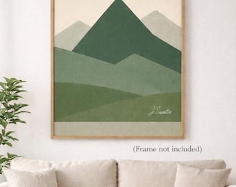 Grüne minimalistische Landschaftskunst, abstrakter Berg-Leinwanddruck, japanische Wanddekoration, neutrale Naturkunst – Leinwand (verschiedene Größen) – versandkostenfrei