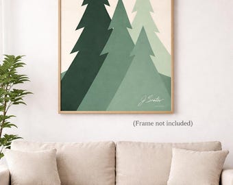 Minimalistische Wald-Wandkunst, Leinwanddruck „Grüne Natur“, skandinavische Wanddekoration, Japandi Calm Home Decor – Leinwand (verschiedene Größen), versandkostenfrei