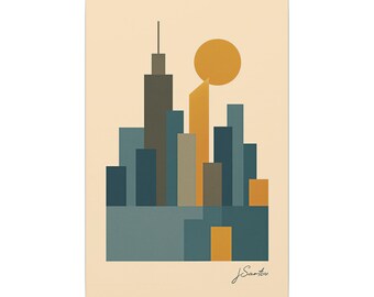 Minimalistisches Stadtpanorama-Wandbild, abstrakter geometrischer Stadtdruck, moderne urbane Leinwandkunst – Leinwand (verschiedene Größen) – versandkostenfrei