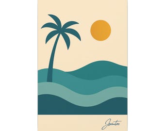 Minimalistische Küstenwandkunst, Leinwanddruck mit tropischem Strandmotiv, Palmenmotiv, moderne minimalistische Strandkunst – Leinwand (verschiedene Größen) – versandkostenfrei