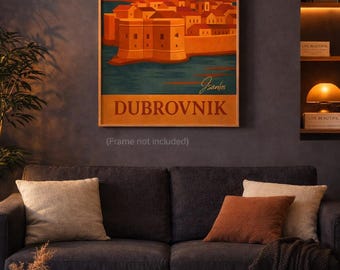 Dubrovnik-Wandbild auf Leinwand, mediterrane Küstenkunst, Game-of-Thrones-Stadtmotiv, Sonnenuntergangs-Wandbild – Leinwand (verschiedene Größen) – versandkostenfrei