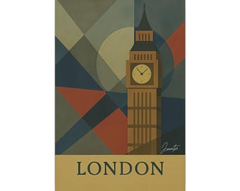 London-Wandbild auf Leinwand, Big-Ben-Motiv, geometrische abstrakte Stadtkunst, moderne Wohnzimmerdekoration, Kunst aus Großbritannien – Leinwand (verschiedene Größen) – versandkostenfrei