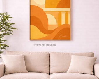 Abstrakte Landschaftsmalerei, warmer minimalistischer Leinwanddruck, neutrales Boho-Dekor, moderne japanische Wandkunst – Leinwand (verschiedene Größen) – versandkostenfrei