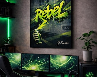 Graffiti-Leinwandbild „Rebellisch“, geometrische Street-Art-Wanddeko, urbaner abstrakter neongrüner Druck, moderne Deko – Leinwand (verschiedene Größen) – versandkostenfrei