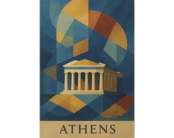 Athen-Wandbild auf Leinwand, geometrisches abstraktes Stadtmotiv, moderne Wohnzimmerdekoration – Leinwand (verschiedene Größen) – versandkostenfrei