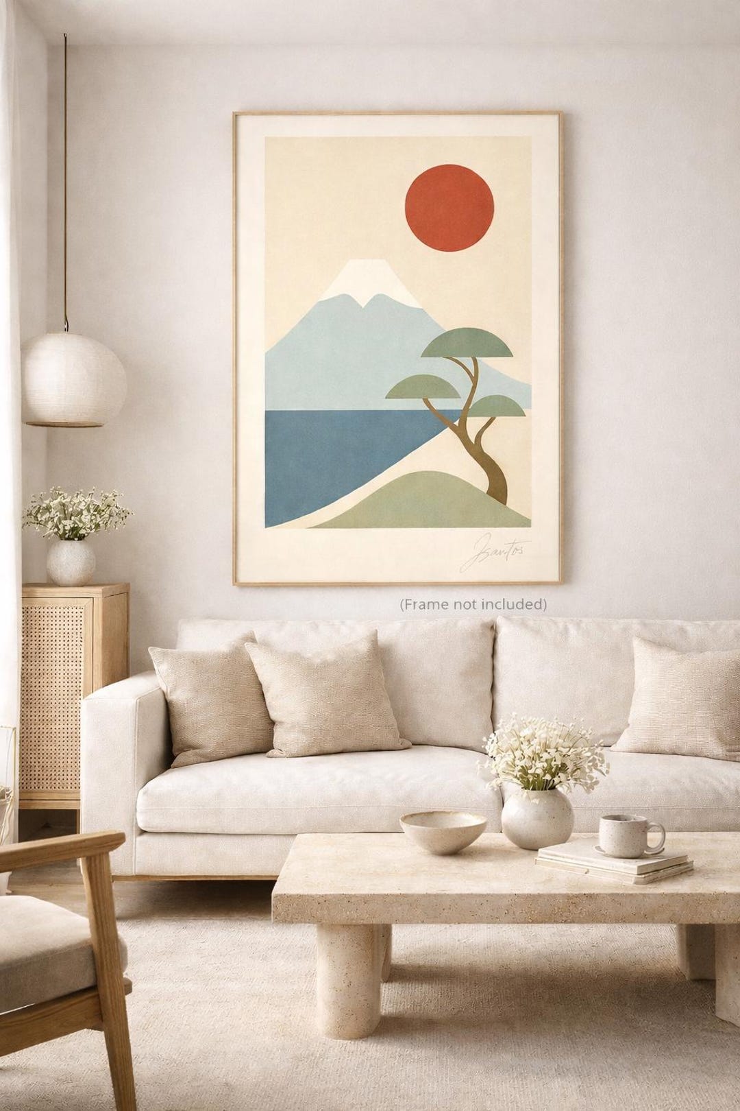 Japanese Minimalist Landscape Wall Art, Zen Mountain Canvas, Abstract ...