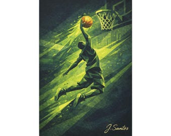 Street-Basketball, geometrische abstrakte Wandkunst, urbane Sportdekoration, moderner neongrüner Leinwanddruck – Leinwand (verschiedene Größen) – versandkostenfrei