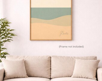 Minimalistisches abstraktes Landschaftsbild, beigefarbener Leinwanddruck, ruhiges modernes Dekor, Japandi Minimal Art – Leinwand (verschiedene Größen) – versandkostenfrei