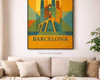 Barcelona-Wandbild auf Leinwand, Sagrada Familia-Druck, Wanddekoration aus Spanien, von Gaudí inspirierte Kunst, geometrisches Design – Leinwand (verschiedene Größen) – versandkostenfrei