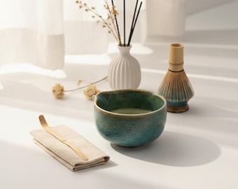Set Matcha blu fatto a mano, set da tè per cerimonia, set di ciotole Matcha in ceramica, porta frusta Matcha, set di frusta Matcha, set da tè Matcha, kit regalo Matcha