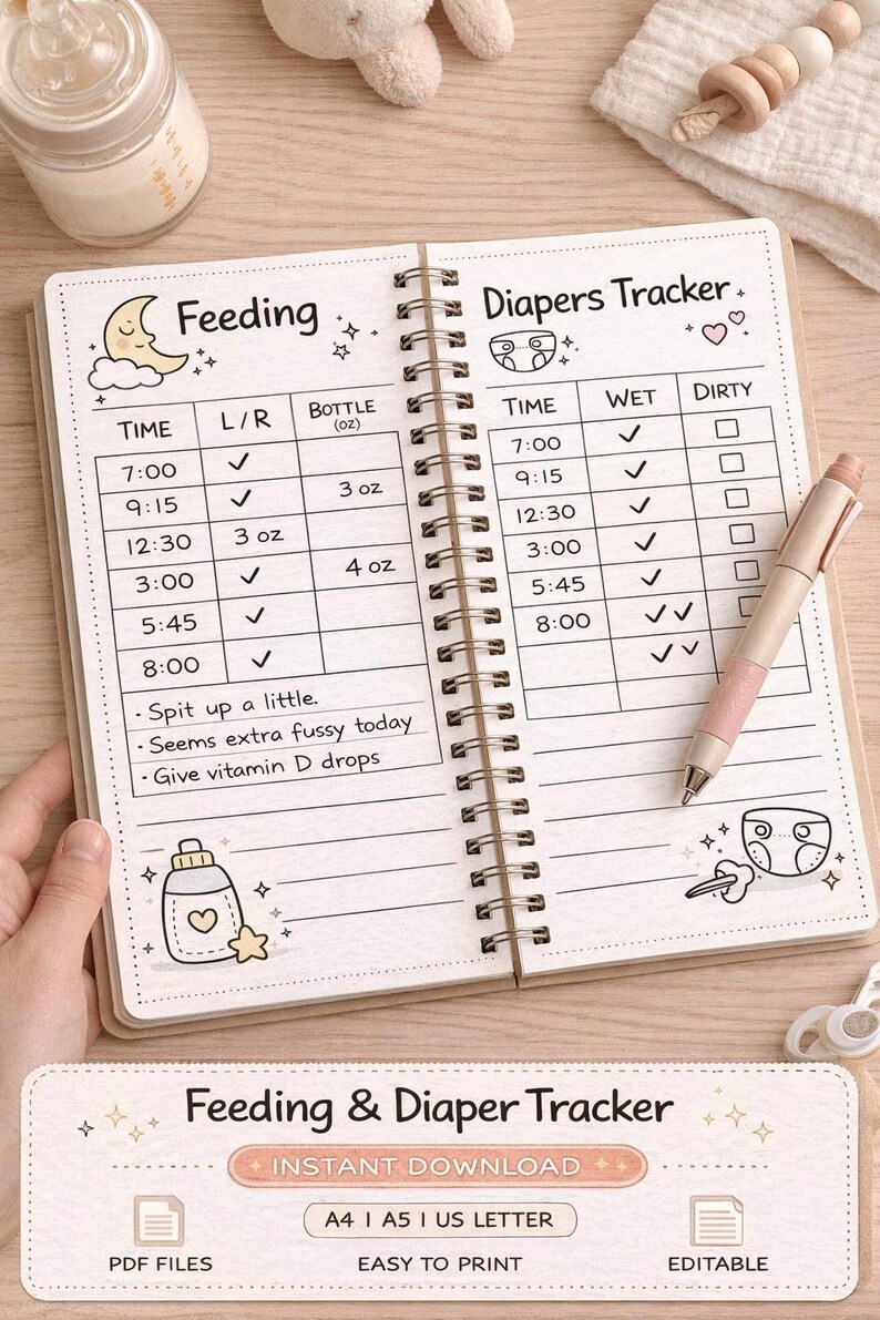 Baby Feeding & Diaper Tracker Printable | Newborn Daily Log | Baby Care ...