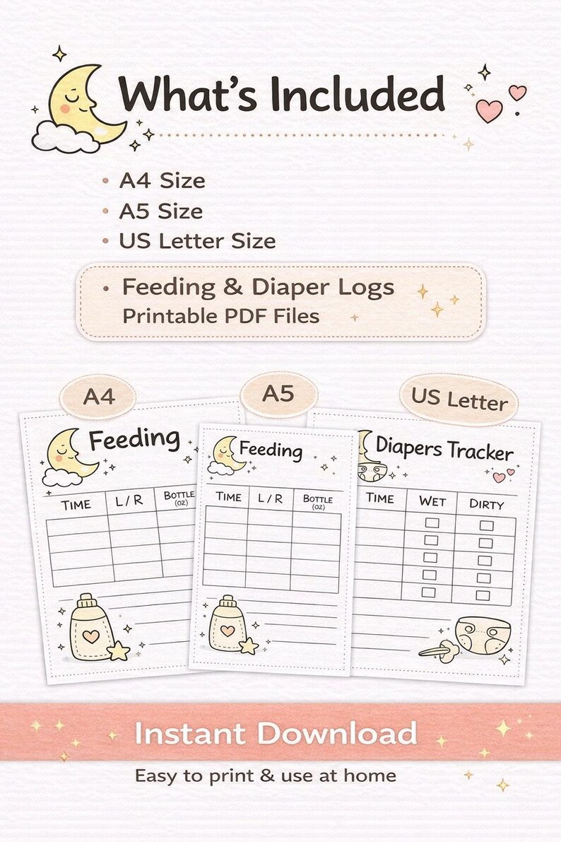 Baby Feeding & Diaper Tracker Printable | Newborn Daily Log | Baby Care ...