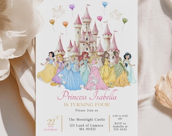 Invitación de cumpleaños de princesa de acuarela: Plantilla editable (Plantilla de Canva)