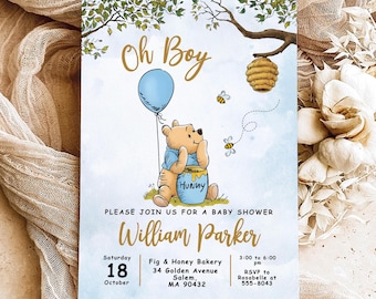 Editable Winnie the Pooh Baby Shower Invitation (Digital)