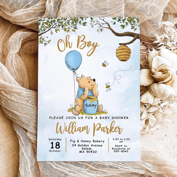 Editable Winnie the Pooh Baby Shower Invitation (Digital)