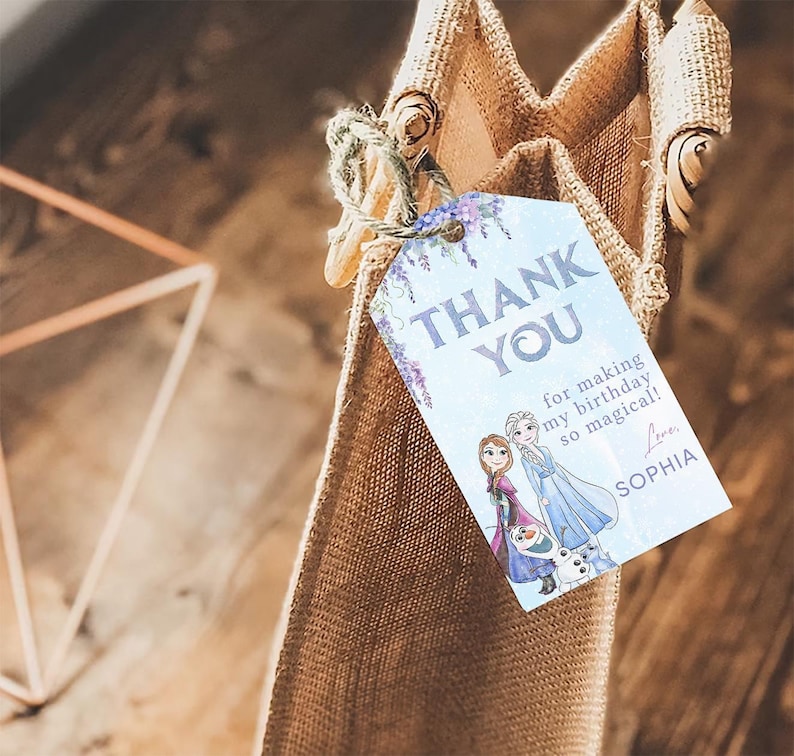 Frozen Birthday Thank You Card Template: Editable Gift Tag (2x3.5") - Etsy