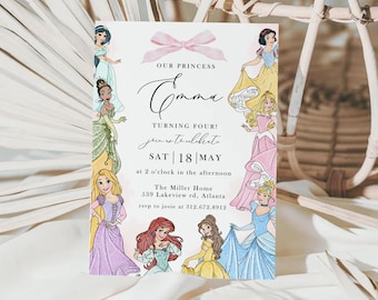 Invitación de cumpleaños de princesa de acuarela: Plantilla editable de Canva