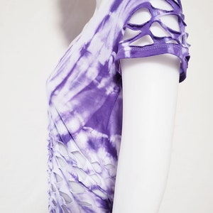 PURPLE WONDER MEDIUM Women's / Juniors White and Purple Tie Dyed Loose Fitting Top, Cut and Weaved ,Fun Wear, Party Wear, Festival Wear image 4