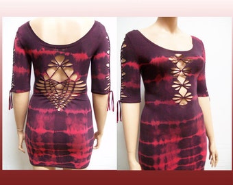 DYELICIOUS RED - XLARGE - Women's / Juniors Mini Dress - Black and Red Tie Dyed Dress, Club Wear, Party Dress, Cut Sexy Dress, Plus Size