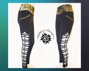 YOGINI - LARGE - Damen / Junioren nicht durchsichtig hohe Taille grün schwarze Leggings mit Batik-Schnitt gewebte schwarze Yoga Leggings, Hot Yoga