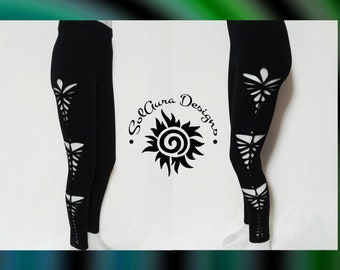 LEGGILICIOUS - LARGE - Junior/Women's Super Cute Black Weaved Leggings, Festival Wear, Club Wear, Burning Man Wear, Fun Wear, Rave Wear