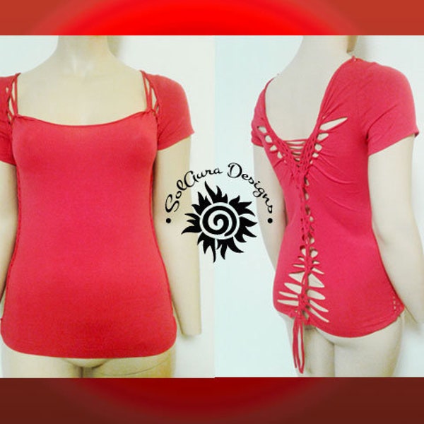 LADY in RED - X-LARGE - Juniors / Women's Plus Size Cut and Weaved Red Top, Yoga Wear, Beach Wear, Club Wear, Rave Wear, Festival Wear