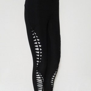 FERN FAIRY LARGE Junior/Women's Super Cute Black Non-See Through, Wide Waist Band Yoga Leggings, Cut and Weaved Leggings, Yoga, Sexy image 3