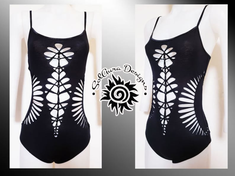 WARRIOR LARGE Junior / Women's Cut and Weaved Black Leotard, Adjustable Spaghetti Strap and Snap Crotch, Lightweight and Stretchy image 1