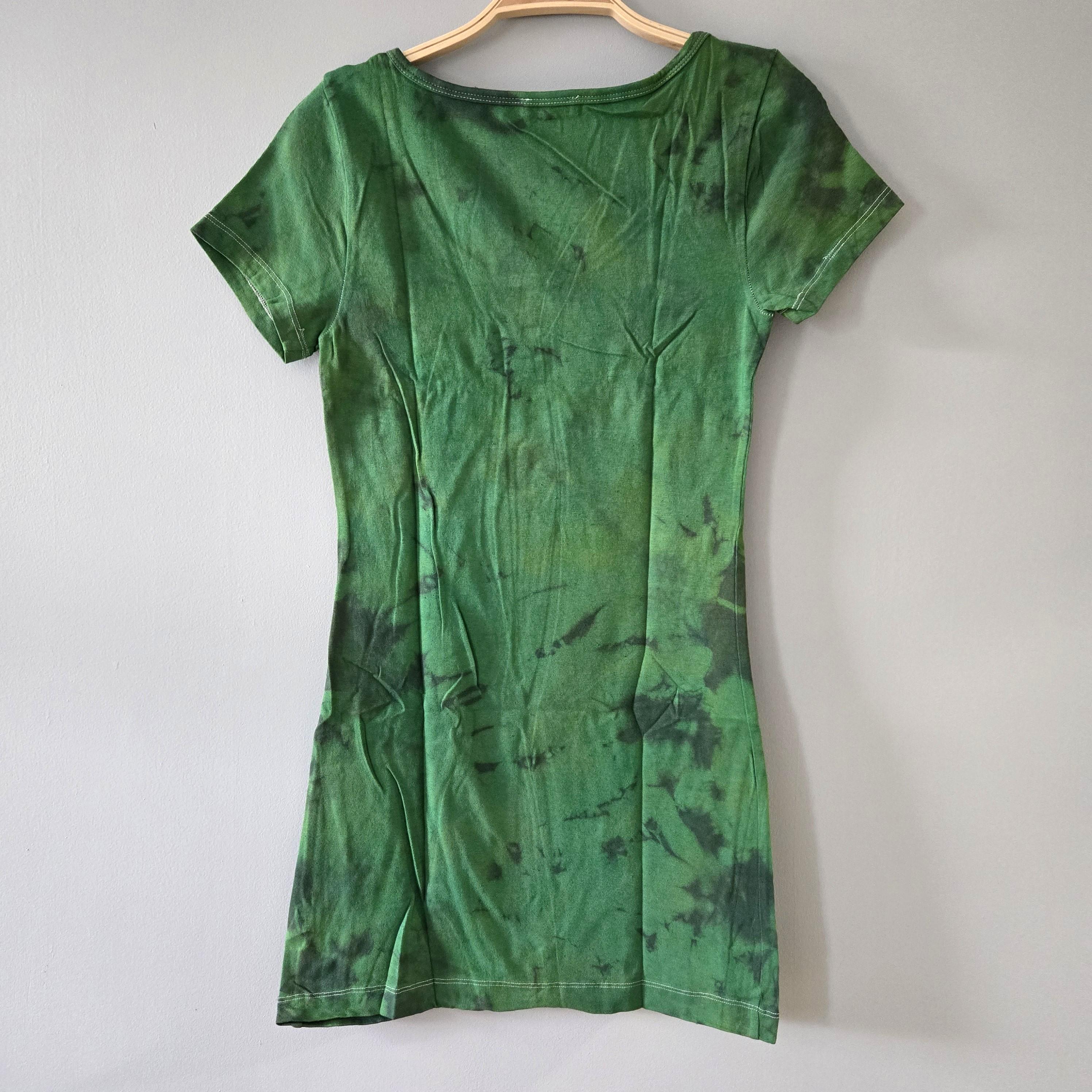 Green Tie Dye Mini Dress: Stretchy Boho Tunic Top, Festival Wear Green Tie Dye Mini Dress: Stretchy Boho Tunic Top, Festival Wear