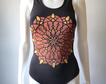 One Size Fits Small–Large, Sunset Serenity Bodysuit, Copper Mandala Leotard, Buddha Lotus Bodysuit, Festival Outfit, Yoga, Sacred Geometry