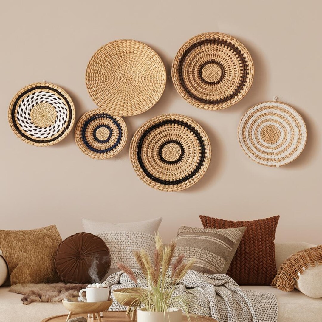 Boho Wall Decor, Woven Wall Basket Set, Natural Rattan Wall Art ...