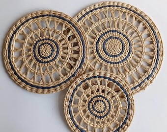 Manteles individuales de junco tejidos a mano, decoración de mesa bohemia