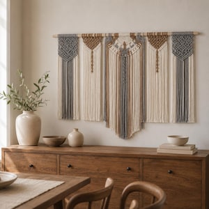 Large Macrame Wall Hanging, Boho Woven Tapestry, Cotton Fiber Wall Art for Bedroom Living Room Decor