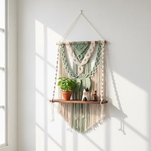 Estante de macramé nórdico, tapiz de pared tejido estilo boho, arte con cuerda de algodón, decoración rústica