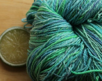 Handspun Yarn Wool Silk Blue Bulky Plied Hand Dyed Super Soft Cinderella