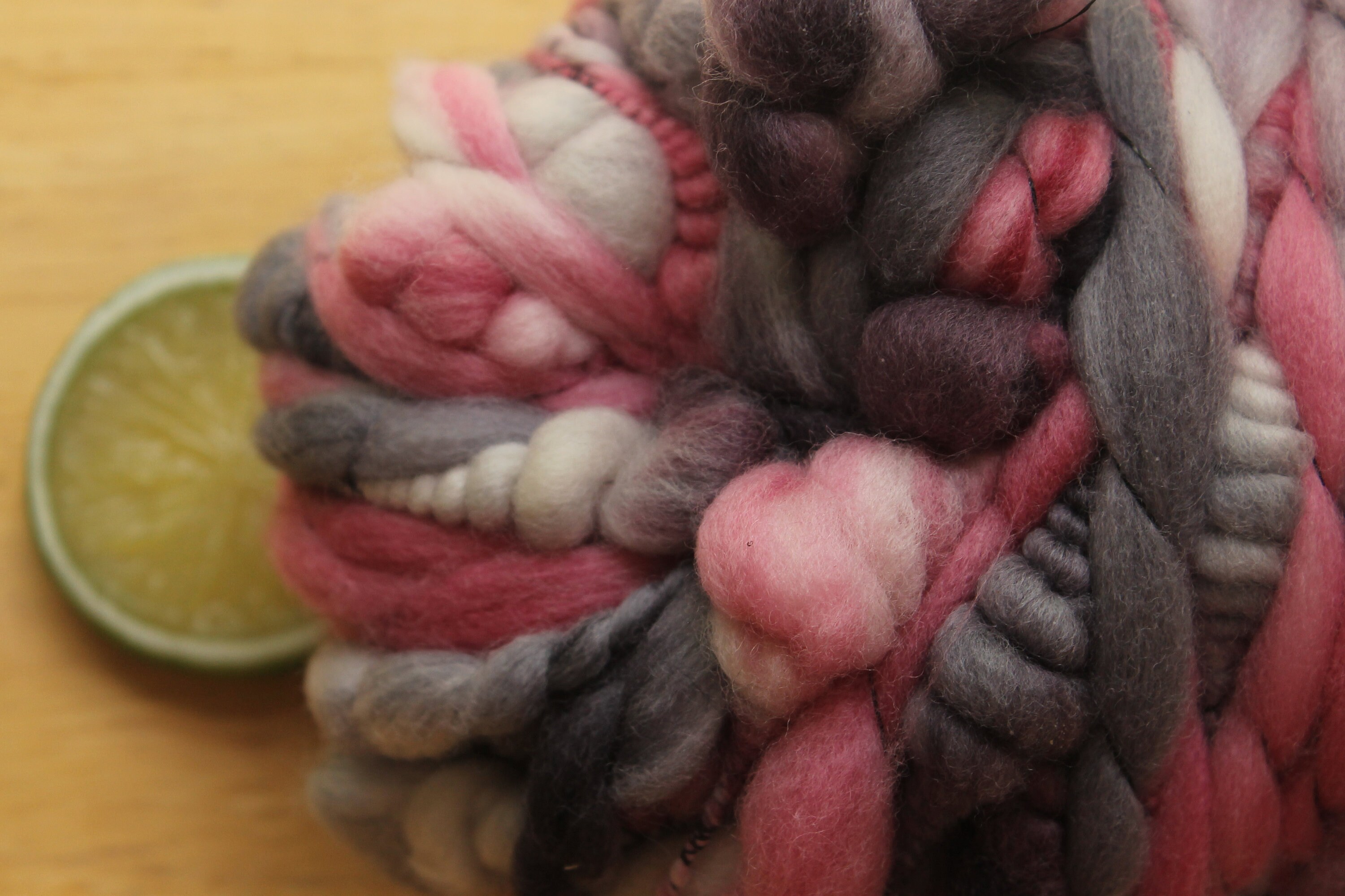 Pink Yarn Grey Yarn Handspun Art Yarn Super Bulky Wool 