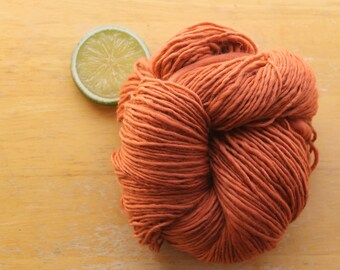 Handspun Yarn, Orange Yarn, Coral Yarn, DK Merino Yarn, Knitter Gift, Crochet Yarn, Weaving Yarn, Wool Yarn, Single Ply Yarn, Homemade Yarn